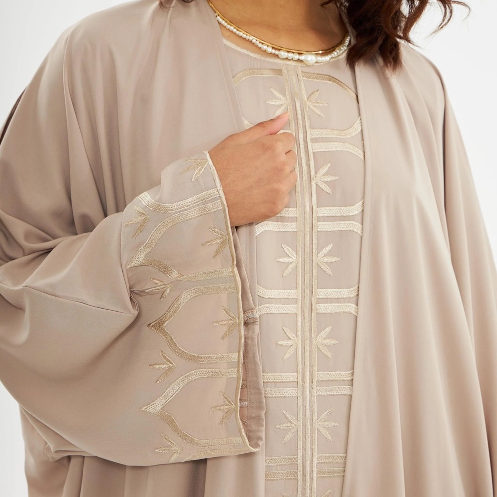 Elegant Beige Embroidered Abaya